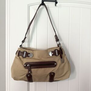 Etienne Aigner Tan Shoulder Bag Purse Cotton Nylon Blend Logo Charm